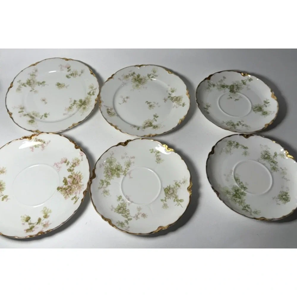 Set of 6 Haviland Limoges France Plates And Saucers Schleiger Floral Gold White